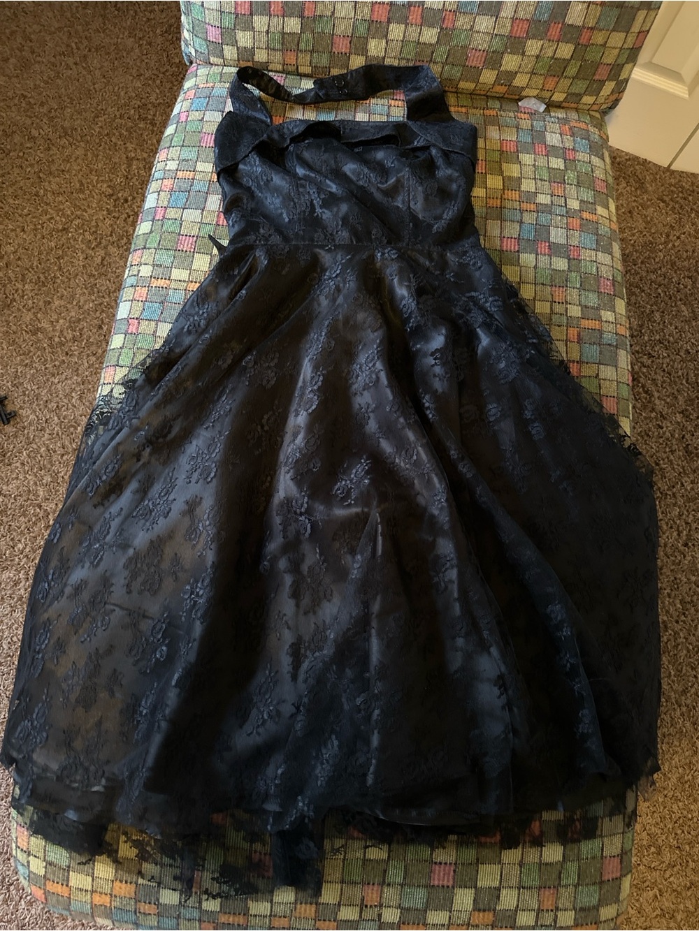 Black Lace Midi Dress with Halter Neck